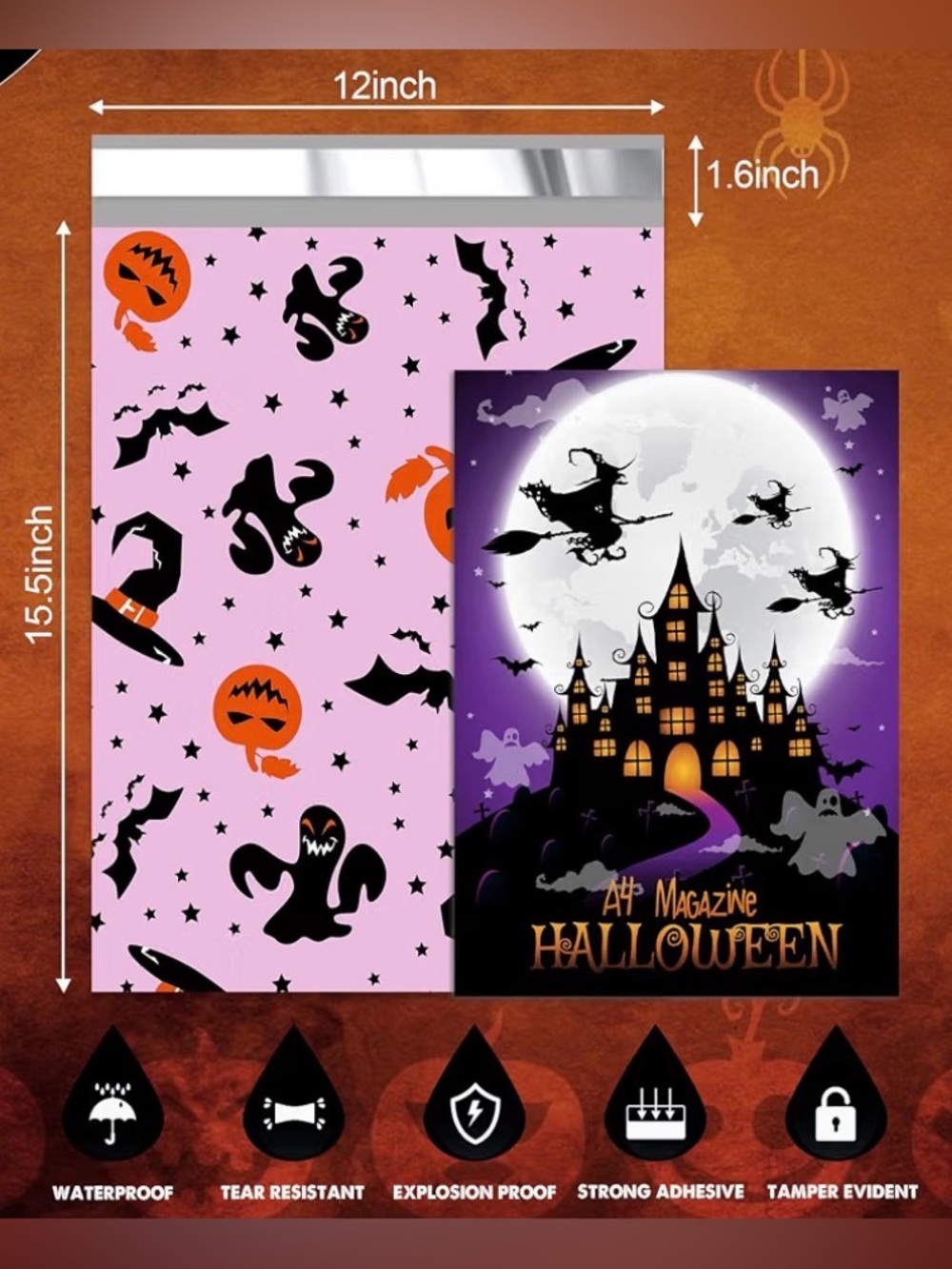 25 Pc Halloween 12”x15.5” Poly Mailers - Picture 2 of 4